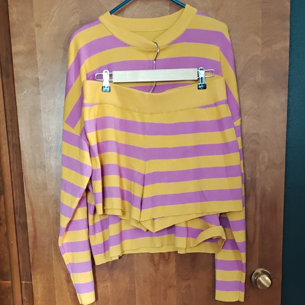 Striped Yellow and Pink Women's Sweater